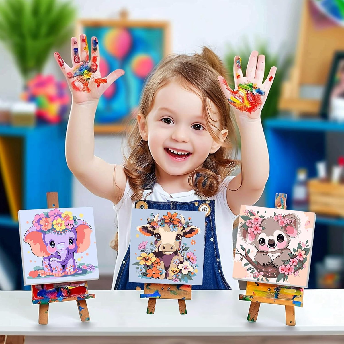 AILIBUT 4 pack paint by numbers kit for kids with framed 8x8 inch canvases - view 6