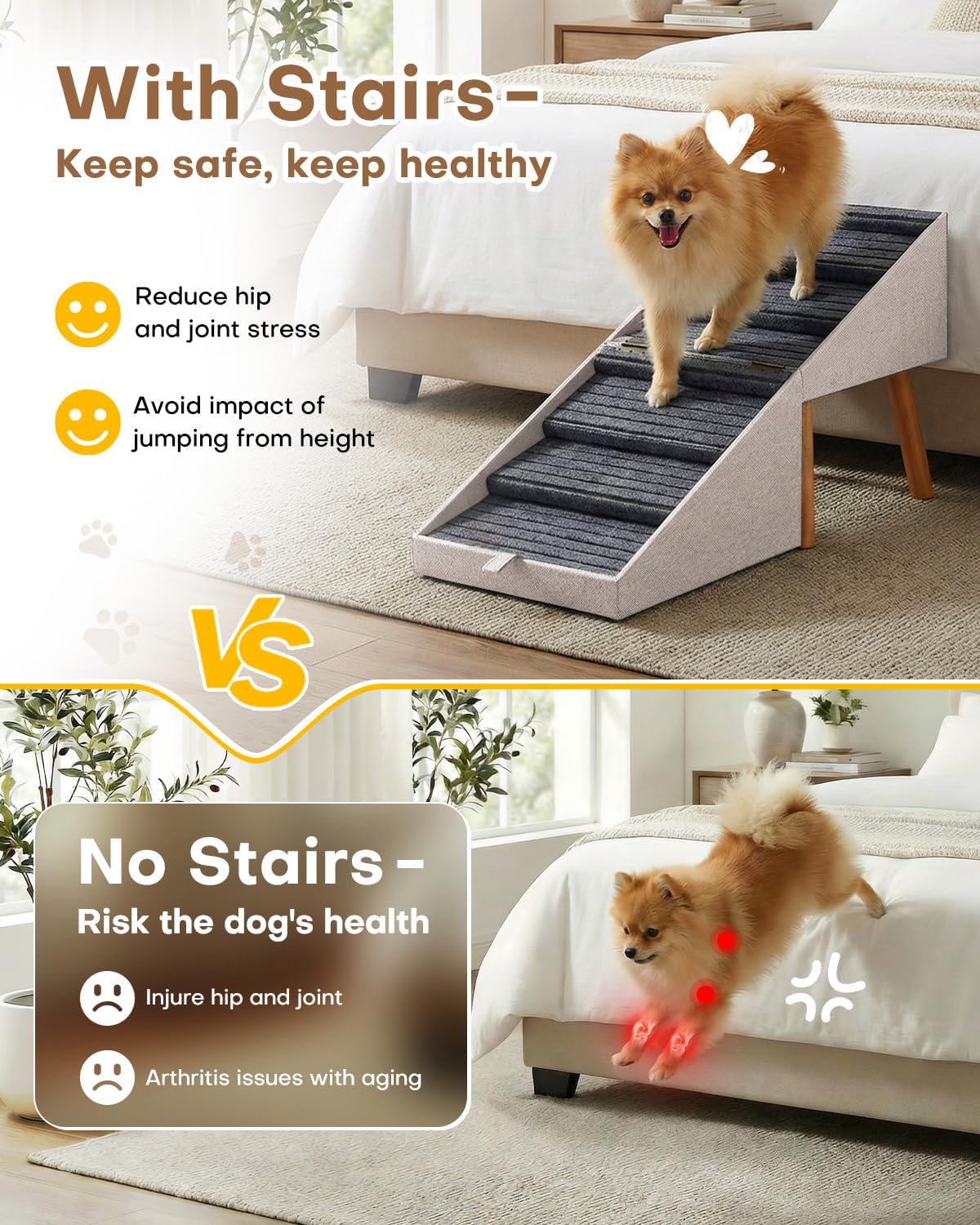 17" H Split Ottoman Dog Ramp for Couch - 21.06" H- Apricot - image 3