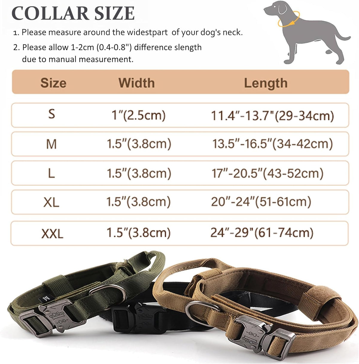 Tactical Dog Collar, Adjustable Military Training Nylon Pet Collar, Black L – Essentials for Dogs - Brown / Small :Width 1",Neck 11.4-13.7" - image 3