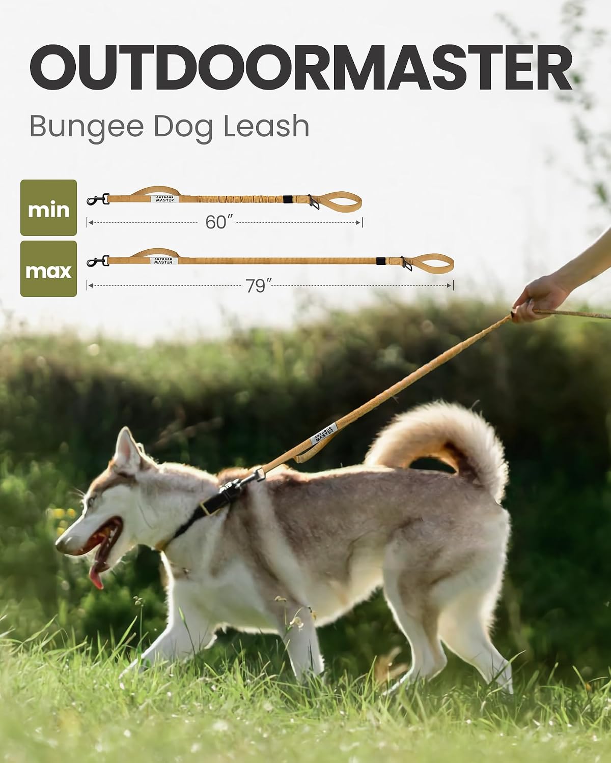OutdoorMaster bungee dog leash with two padded handles and 360 degree metal clasp - view 3