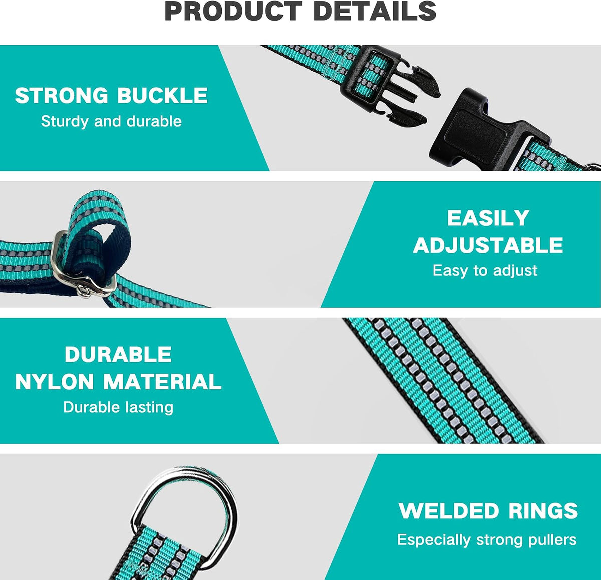 Martingale Collar for Dogs, Reflective Escape Proof, M - Turquoise / Medium - image 3