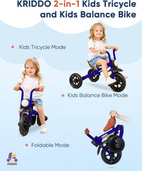 KRIDDO 2-in-1 Foldable Balance Bike and Toddler Tricycle for 2 to 5 - Blue - image 2