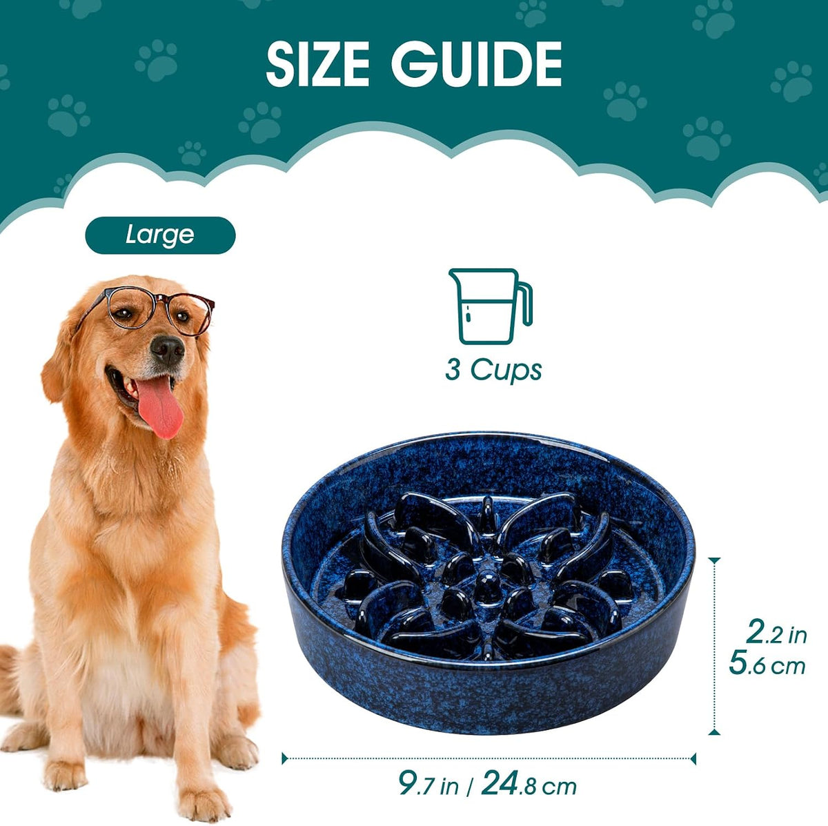 vancasso Ceramic Slow Feeder Dog Bowls - L-3 Cups / Blue - image 2