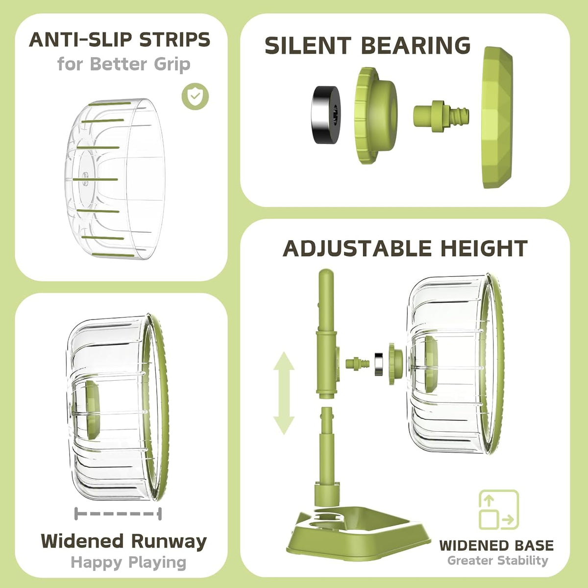 Hamster Wheel, Quiet Spinner Hamster Running Exercise Wheel with Adjustable Stand for Small Animals - Green / Medium(7.6 inch) - image 3