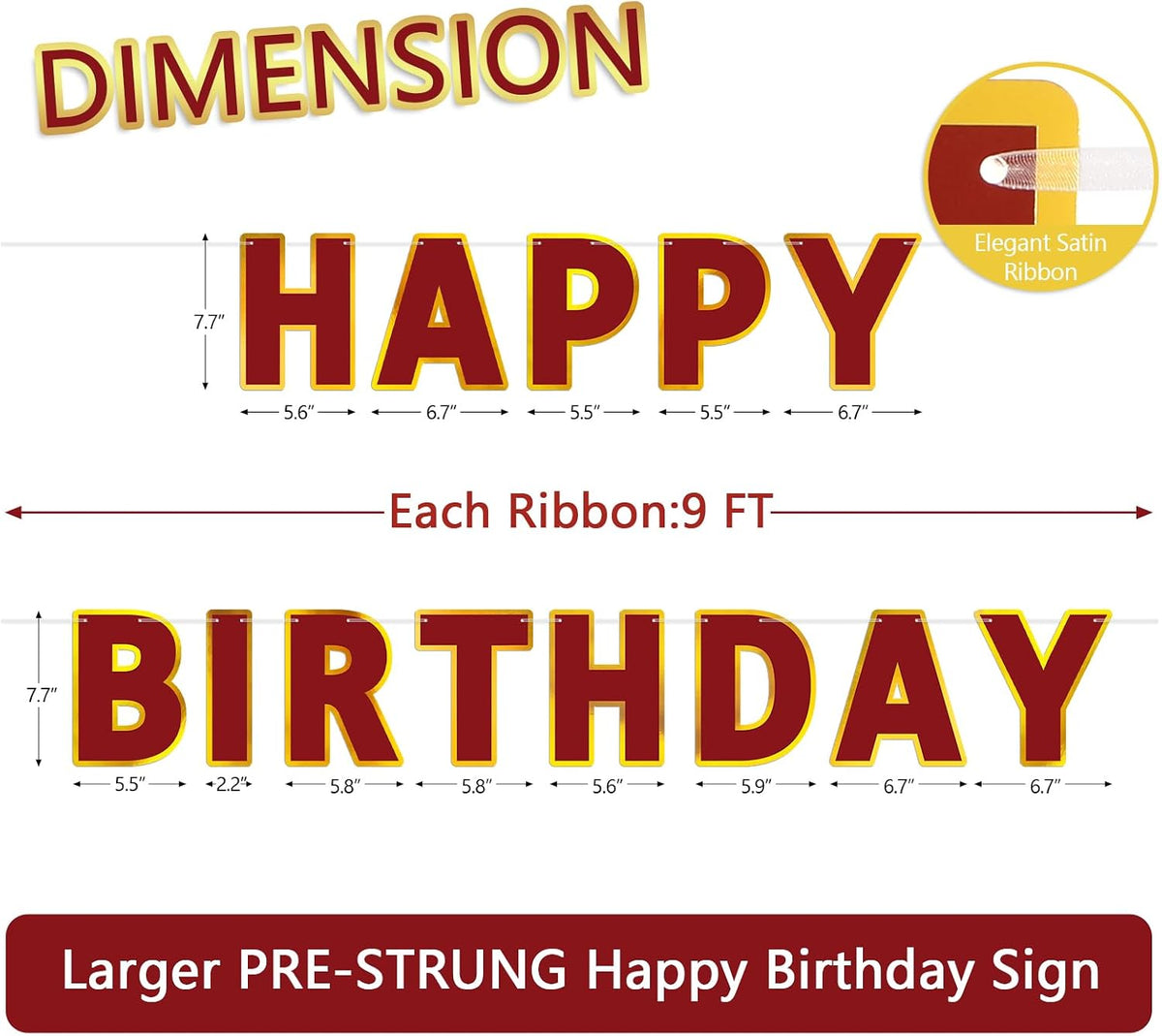 Pre-Strung Happy Birthday Banner - Wine Red - image 2