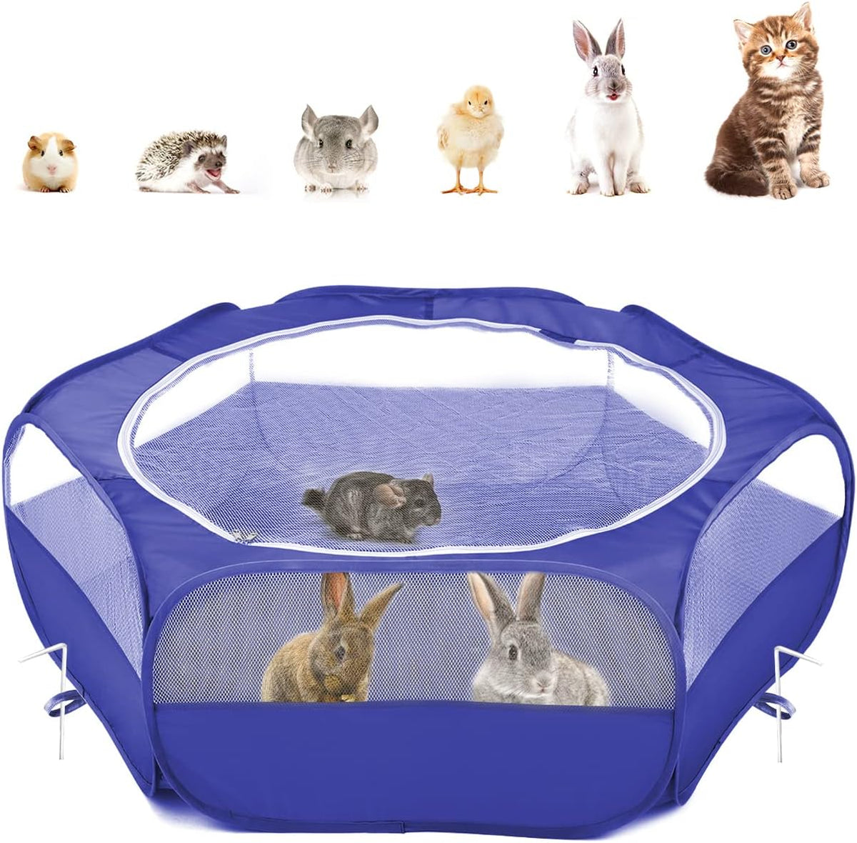 Pawaboo Small Animal Playpen, Waterproof Portable Pet Cage Tent - H-Indigo / 1