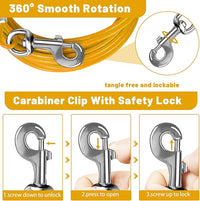 Dog Tie Out Cable 10/15/20/25/30 FT Runner for Yard Steel Wire Cable with Durable Superior Clips Yellow Chains for Outside Dog Lead for Large Up to 165 Lbs