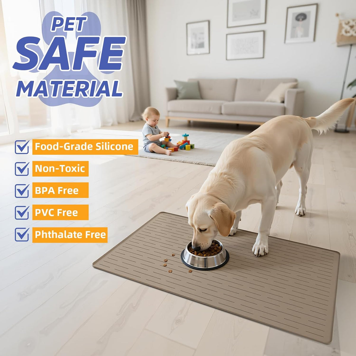 Large Dog Mats for Food and Water - Light Brown / 40"L x 30"W - image 4