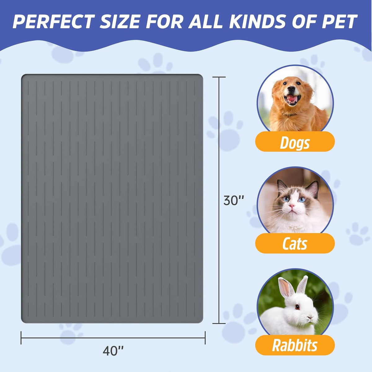 Large Dog Mats for Food and Water - Gray / 40"L x 30"W - image 2