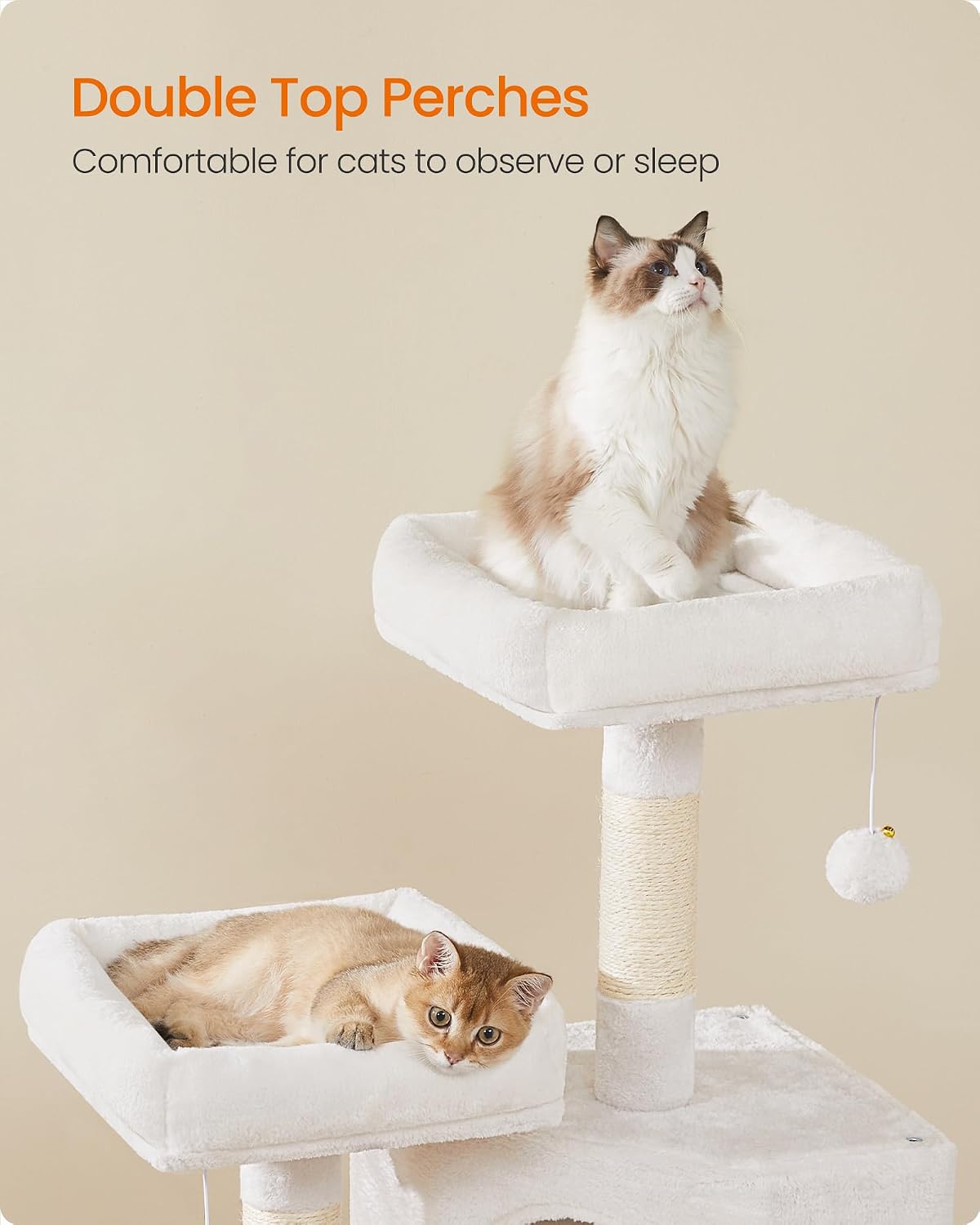 Feandrea Cat Tree, Plush Climbing Condo, Green - Cream White - image 3