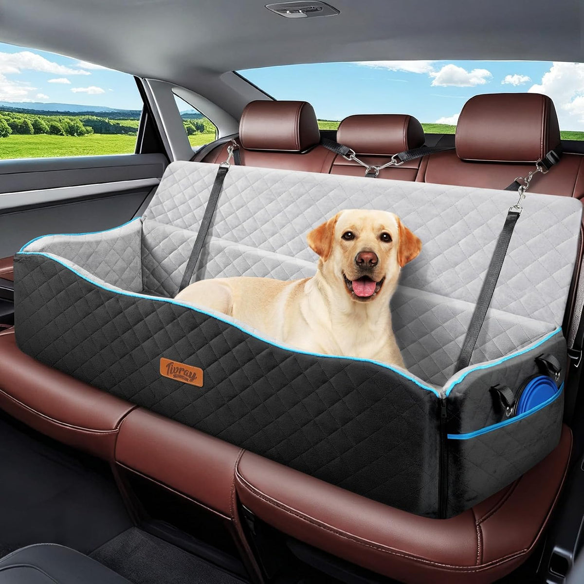 Dog Car Seat for Medium Dogs Up to 60 lb, Thick Cushion - Black & Gray / XXL
