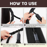 Zeyune 3 Pcs Horse Tail Extensions Set with Braided Horsehair Loop Include Ponytail Comb and Storage Bag, Natural Black for Equestrian Competitions, Horse Shows, Daily Grooming(34-36inch,1 lb)