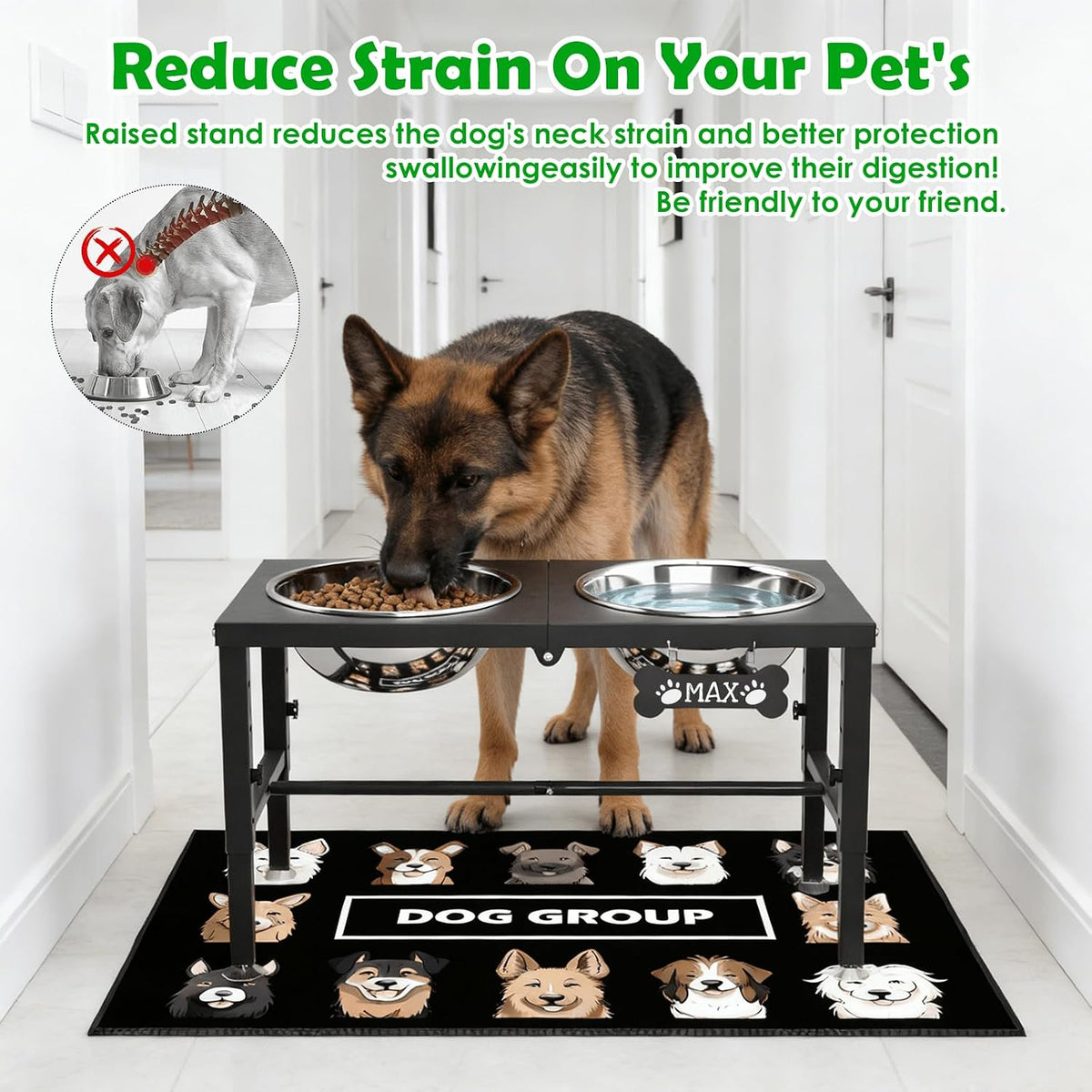 SHAINFUN Elevated Dog Bowls with Slow Feeder & Mat for Medium - Black-3L - image 3