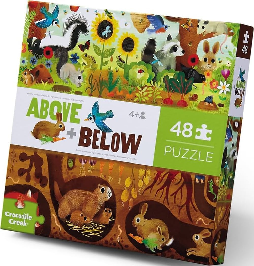 Crocodile Creek Above and Below 60 piece floor puzzle for kids with backyard insects and animals
