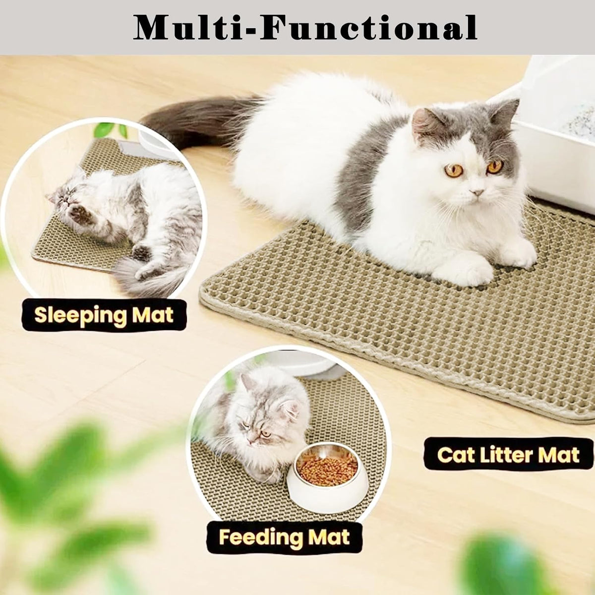 Cat Litter Mat, Honeycomb Double Layer Litter Trapping Mat – Daily Care for Cats - Beige / 24x18 Inches - image 2