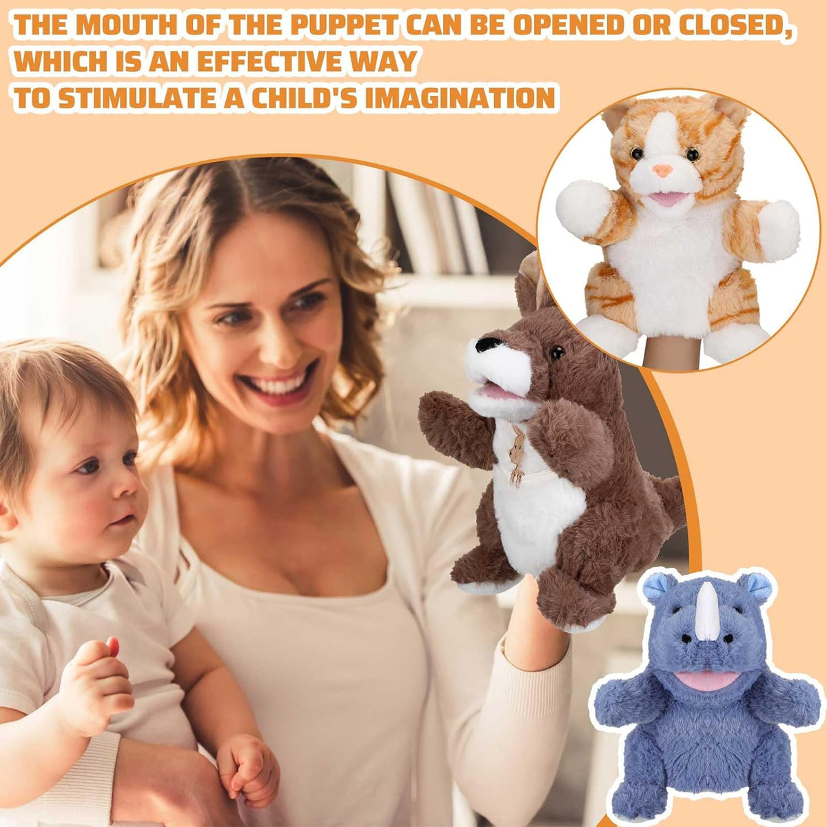 Liliful farm animal hand puppets with movable mouths: horse, sheep, dog, pig, cow and duck - view 5