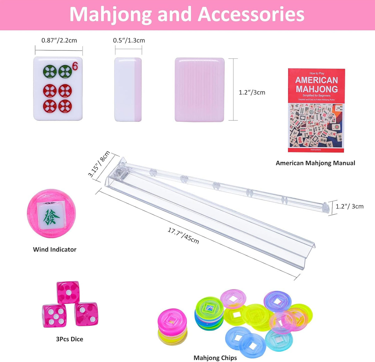 American Mahjong Game Set, 166 Green Tiles - Pink - image 2