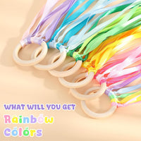 Deekin rainbow ribbon rings, wooden Waldorf hand kites with bright streamers - view 18