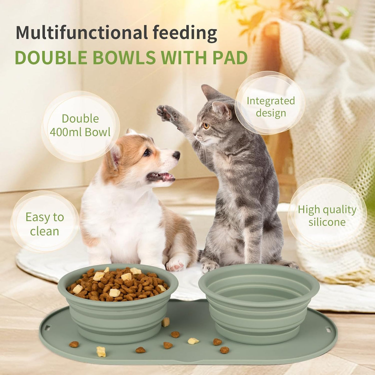 Puppy Dog Bowl, Travel Bowls Dog Food Bowls&Dog Water Bowls - green - image 2