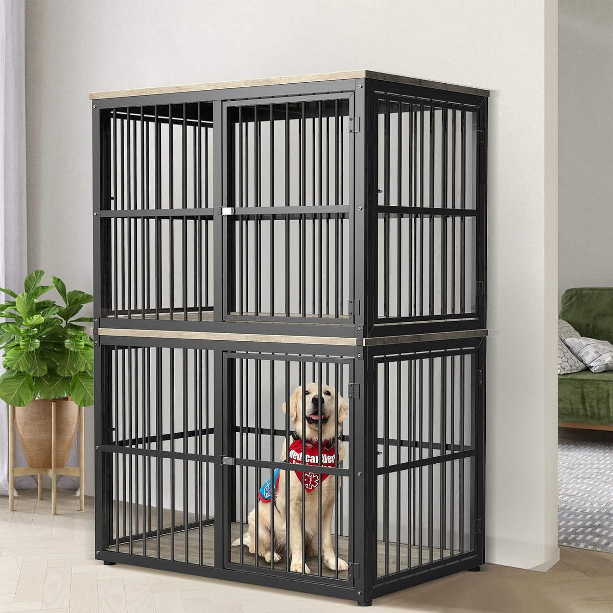 Lyromix 86.62'' Dog Crate Furniture Large Breed TV Stand, Grey – Essentials for Dogs - Ancient gray / 43.3"L x 29.9"W x 66.1"H / Stackable Crate