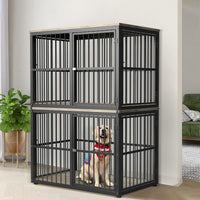 Lyromix 86.62'' Dog Crate Furniture Large Breed TV Stand, Grey – Essentials for Dogs - Ancient gray / 43.3"L x 29.9"W x 66.1"H / Stackable Crate