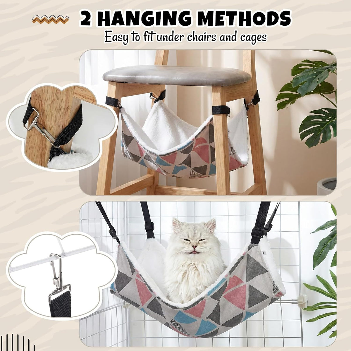 BBTO 3 Pcs Reversible Hanging Hammock Soft Plush for Cat Ferret - Triangle - image 4