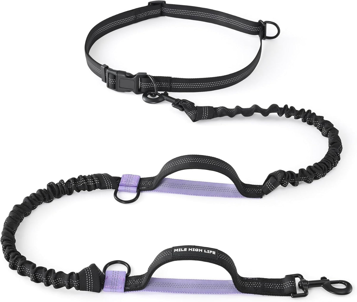 Mile High Life Hands Free Dog Leash - Black Light Purple / 7FT Hands Free