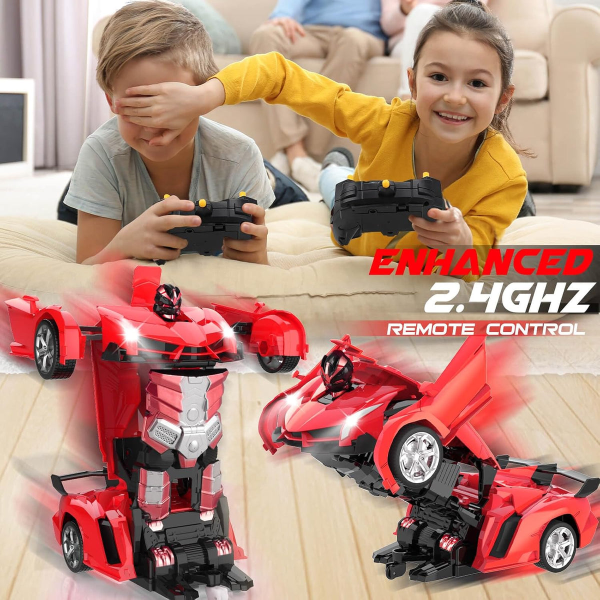 Dolanus Remote Control Car, Transform Robot, Boys Toys Gifts - Red - image 4
