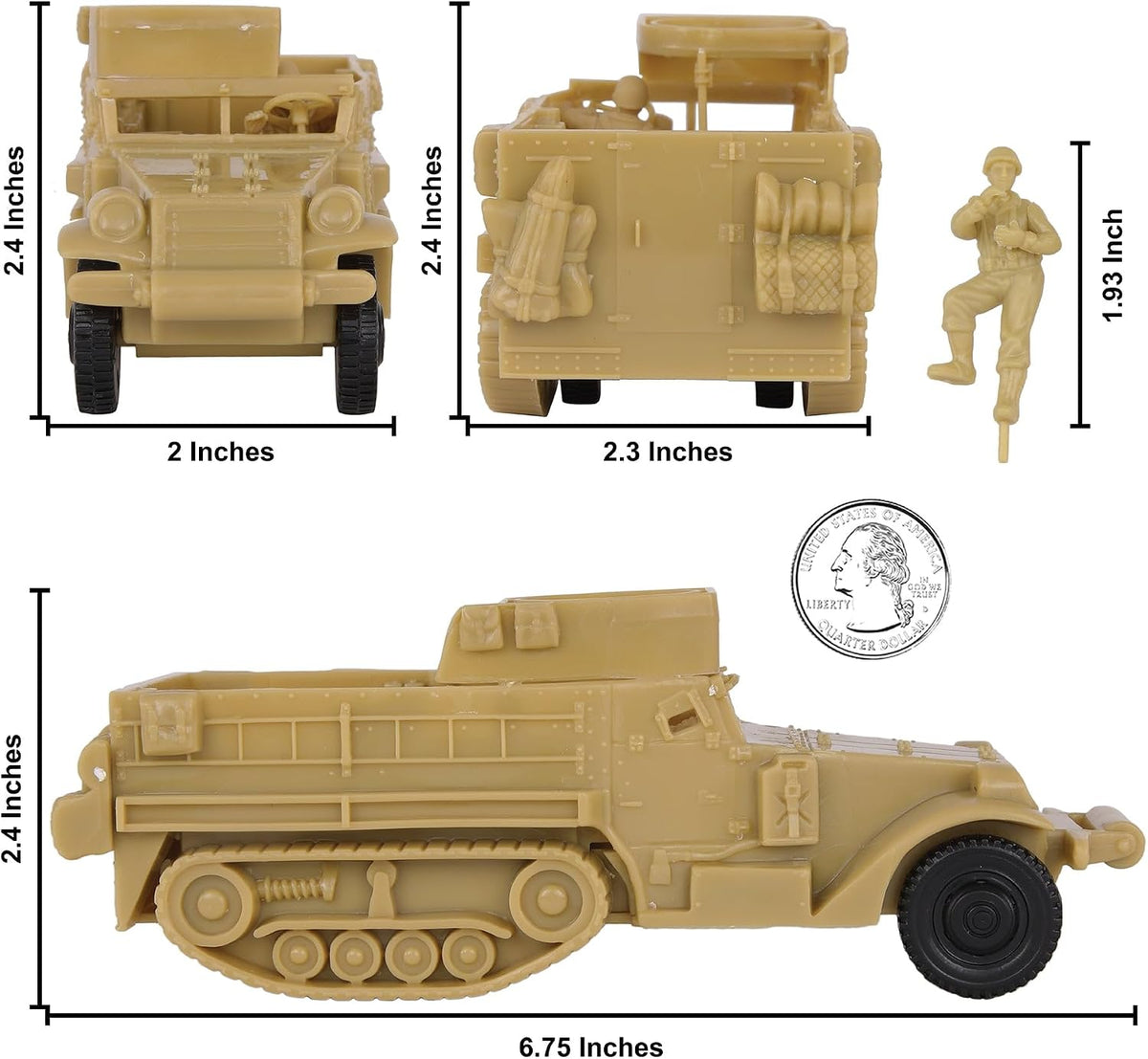 BMC Toys WW2 US M3 halftrack plastic army vehicle in tan - view 7