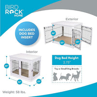 INTERNET'S BEST Decorative Dog Kennel with Pet Bed, Small Pet House, Double Door Indoor Crate, Engineered Wood & Wire Furniture, Side Table & Nightstand, Fits Small Dogs - White