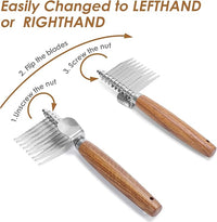 Dog Dematting Comb with Wooden Handle & Detangling Brush - Stainless Steel Undercoat Rake for Long & Thick Haired Dogs & Cats, Professional Grooming Tool for Deshedding and Matted Fur Removal