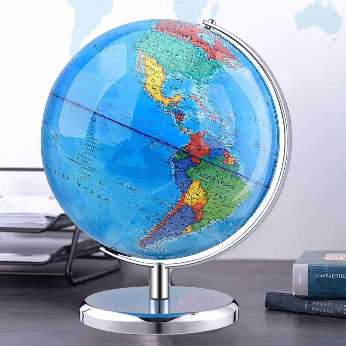 TTKTK 8 inch blue world globe for kids on a stainless steel stand - view 2