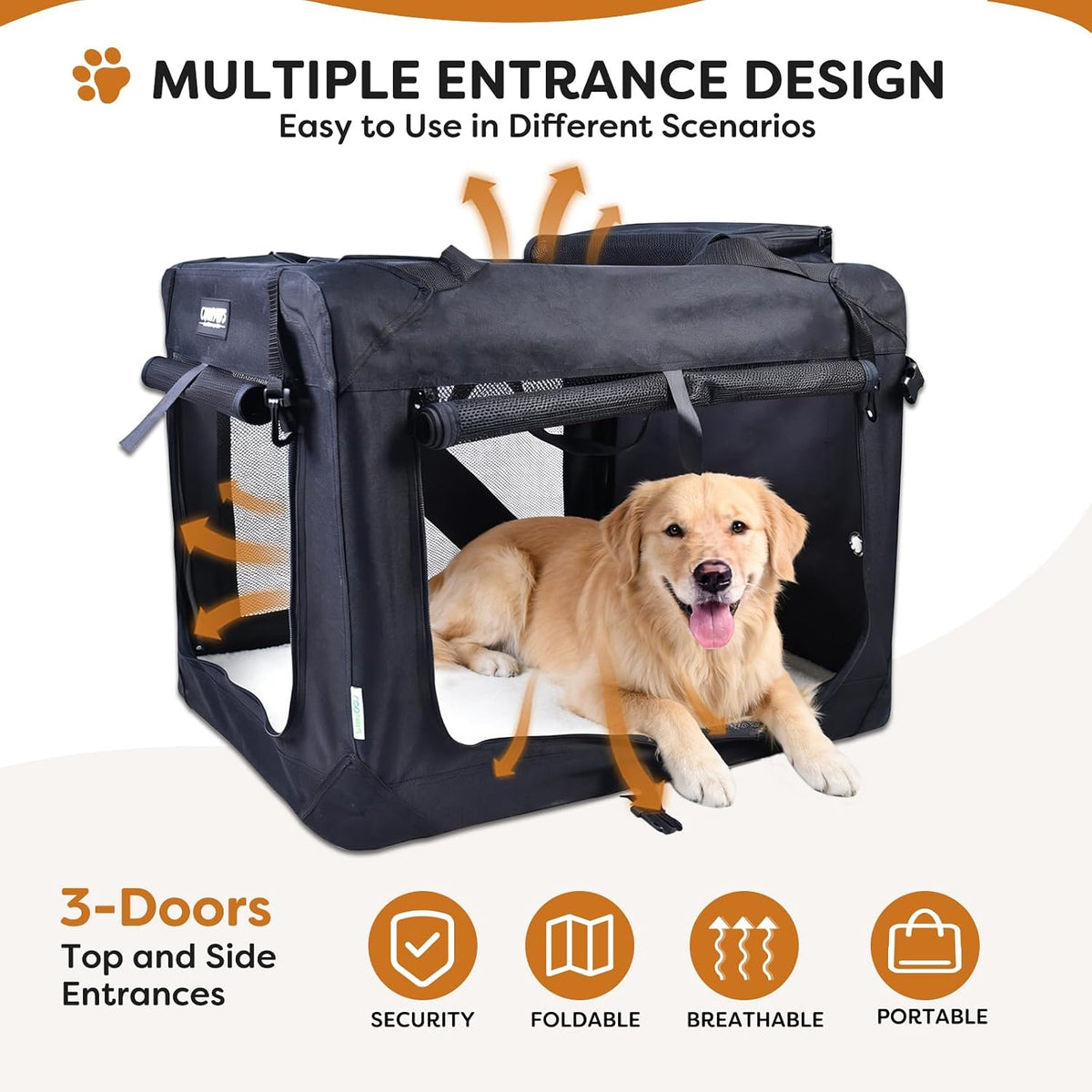 JESPET 3 Door Soft Dog Crates Kennel - Graphite Black / X-Large(36"L x 24"W x 27"H) - image 3