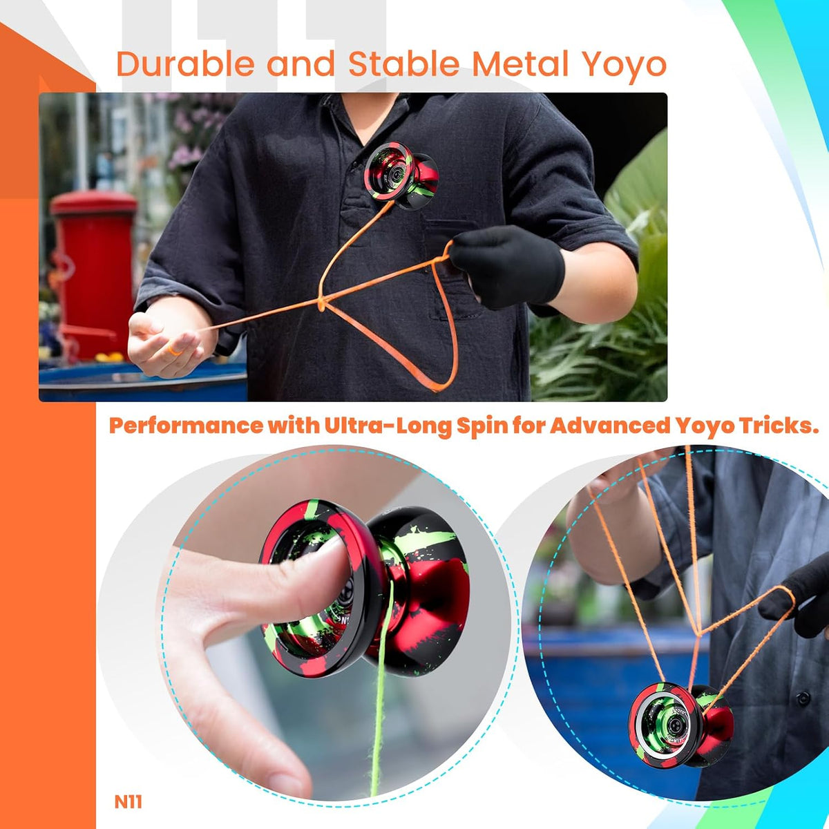 MAGICYOYO N11 Metal Yoyo Professional Responsive & Unresponsive Trick - N11 Black Green Red - image 3