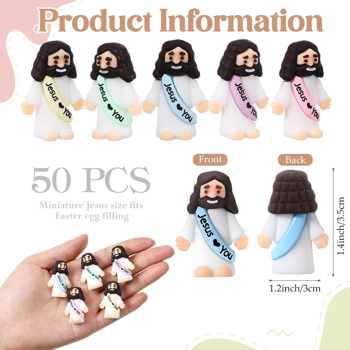 Bememo 50pcs Mini Jesus Loves You Religious Figures - Macaron Colors - image 2