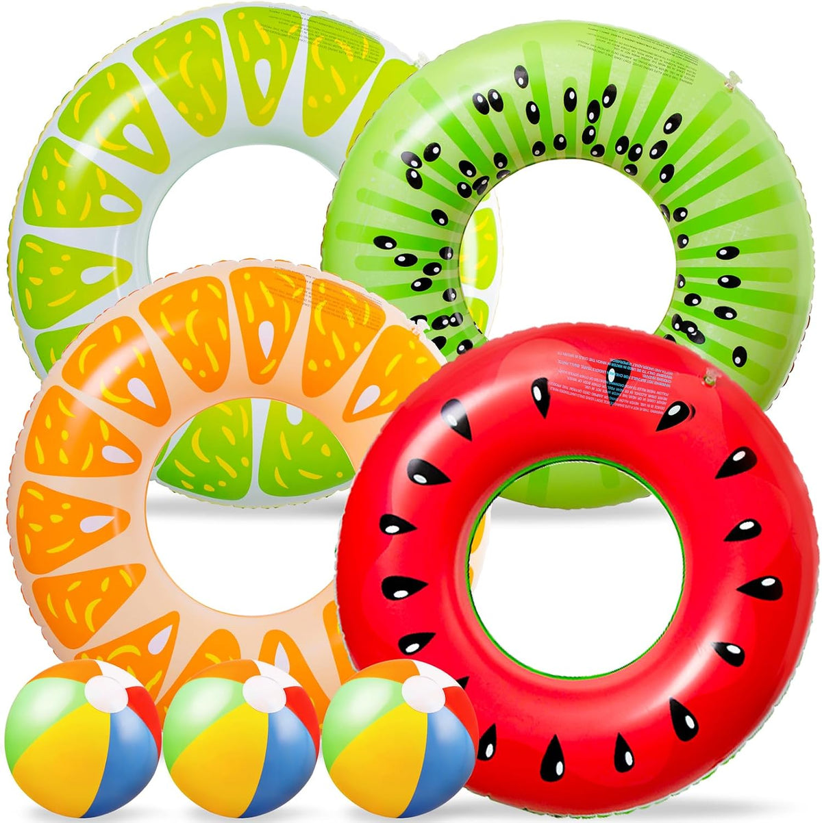 90shine luau pool floats set with 4 tropical swim rings and 3 beach balls - view 2