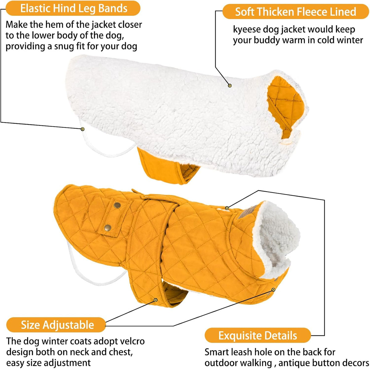 KYEESE Waterproof & Windproof Dog Coat for Small Dogs Puffer Jacket – Essentials for Dogs - Large / 08# Yellow - image 3