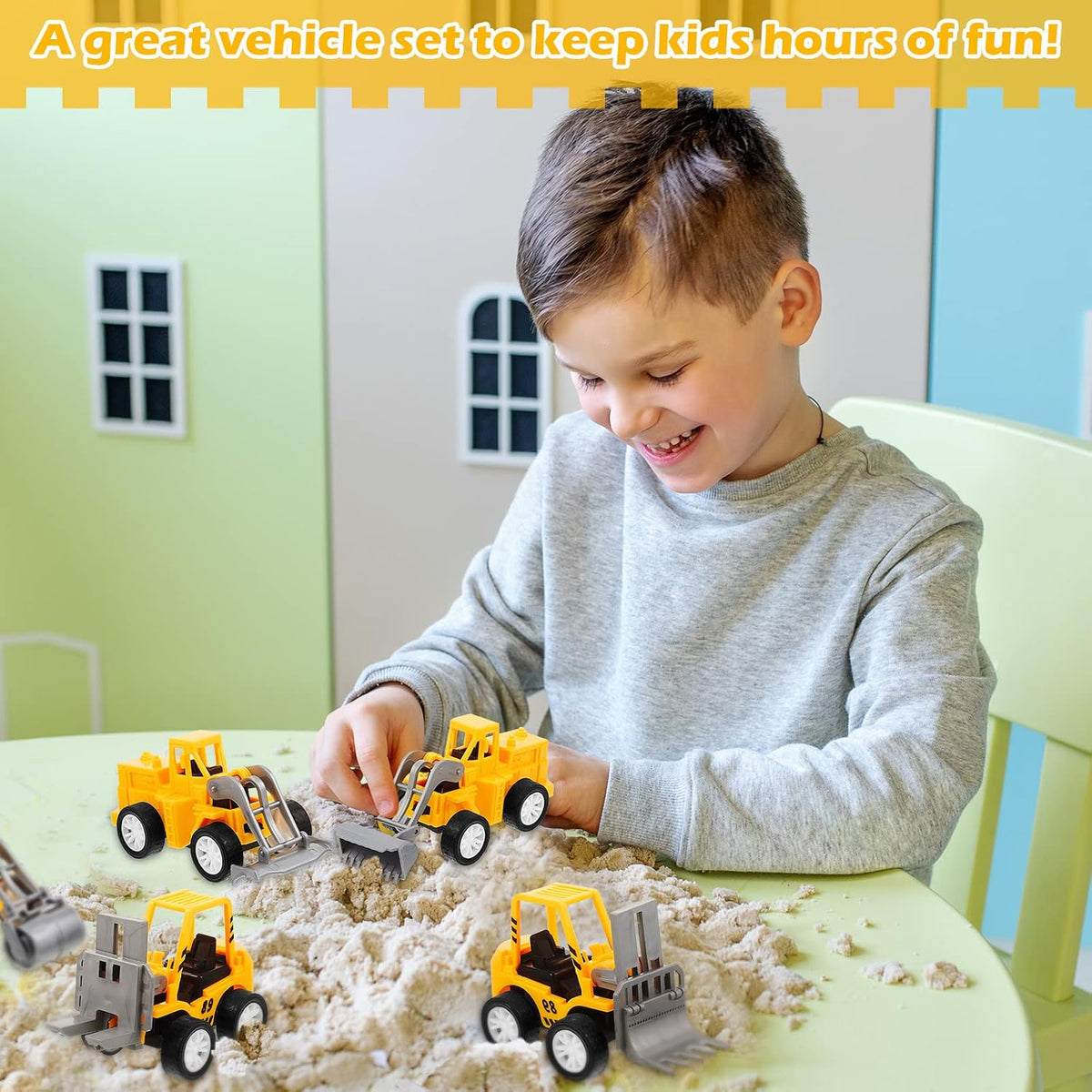 Sosation 72-piece mini construction party favor trucks with cranes, forklifts and excavators - view 18