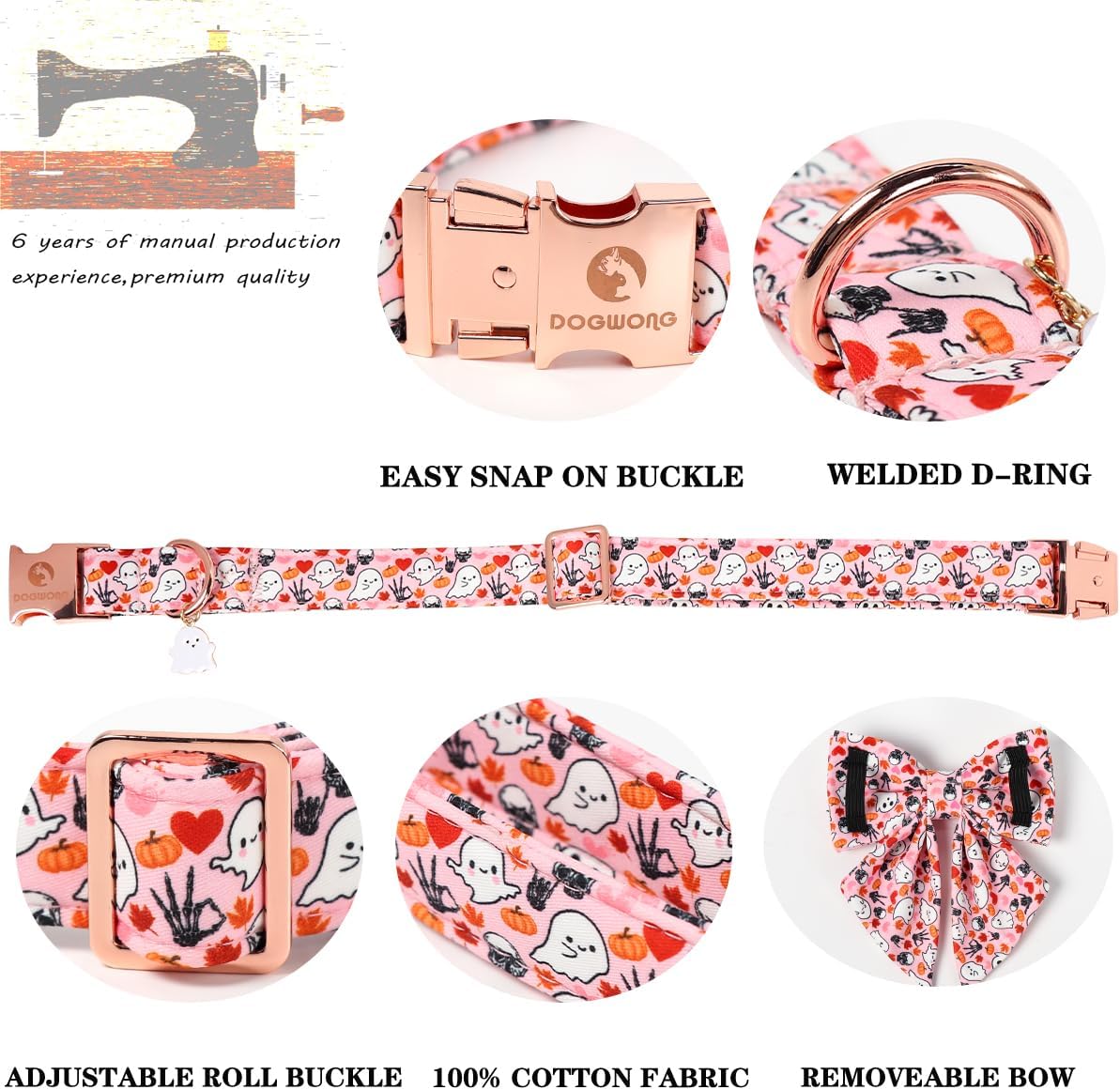 DOGWONG Fall Pumpkin Orange Plaid Dog Collar - ghost Pumpkin / L - image 3