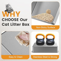 XXXL Stainless Steel Litter Box,Extra Large 28" L x 20" W Metal Litter Box for Big Cats & Multiple Cats with High Sided, Anti-Urine Leakage, Non-Sticky, Easy Cleaning, Include Scoop(White