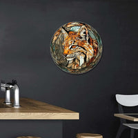 Lygond Metal Sign Tin Sign Circular Stained Glass Bobcat Funny Outdoor Decor for Club 8×8 Inches