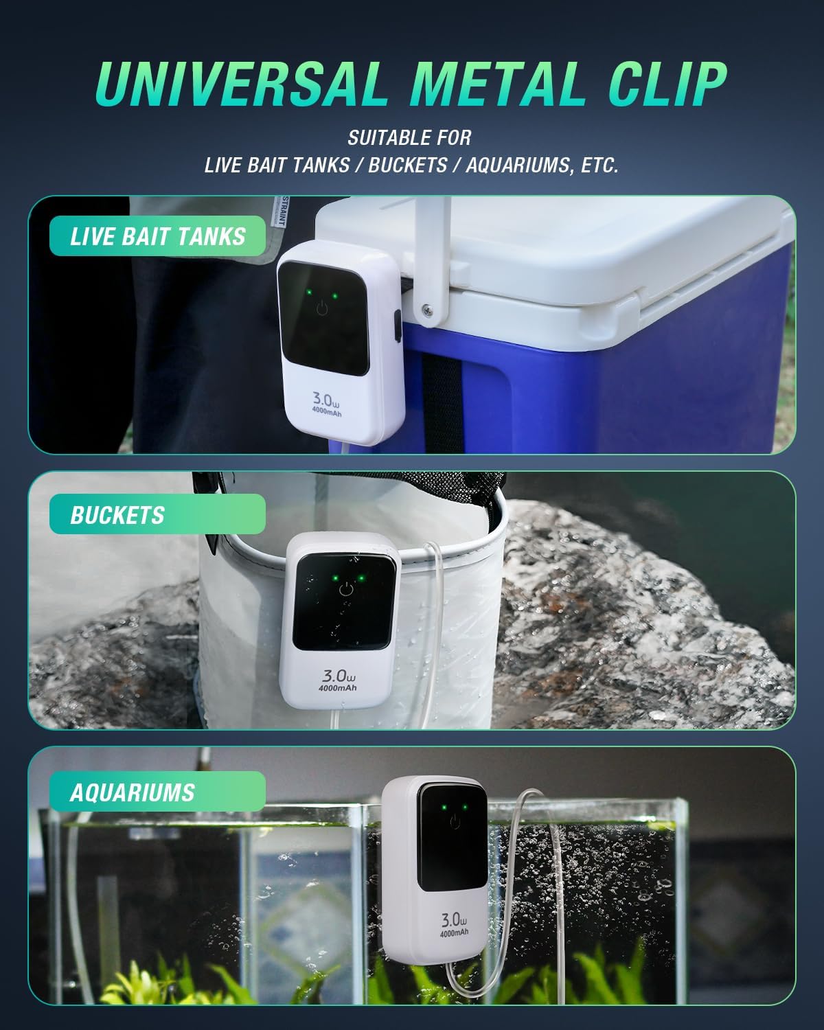 Rechargeable Aerator Portable Fish Bait Bucket Aquarium Air Pump – Essentials for Fish - 4000mAh touchscreen - image 4