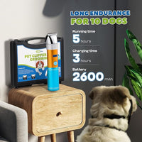 Dog Clippers for Grooming Cordless 400W with Rechargeable 5h-Standby Battery, Low Noise < 50db, Heavy-Duty Pet Hair Shaver Kit, with 2 Sharp & Detachable Blades of 3MM&6MM, Blue