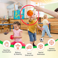 PlayZap 7 pack of 5 inch soft rubber sports balls for kids, including rainbow designs - view 9