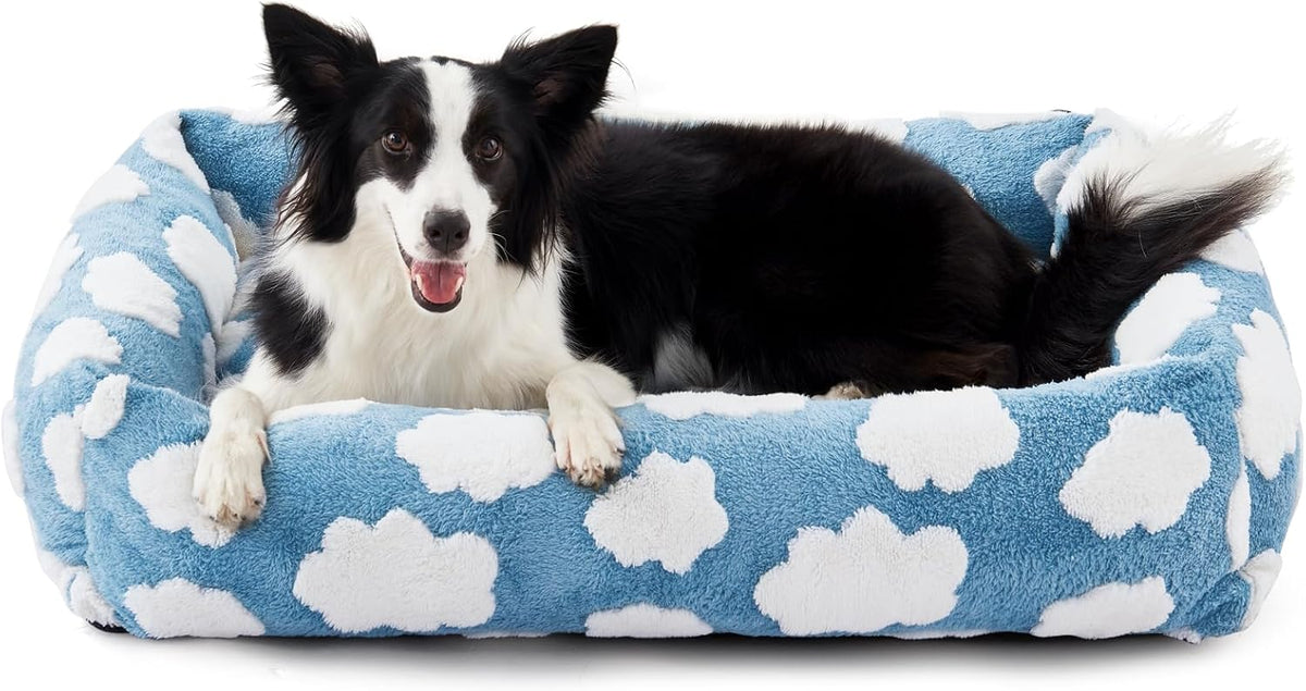 JOEJOY Cute Dog Bed Medium Size Dog - Cozy Clouds Blue / M (30"x24"x8")
