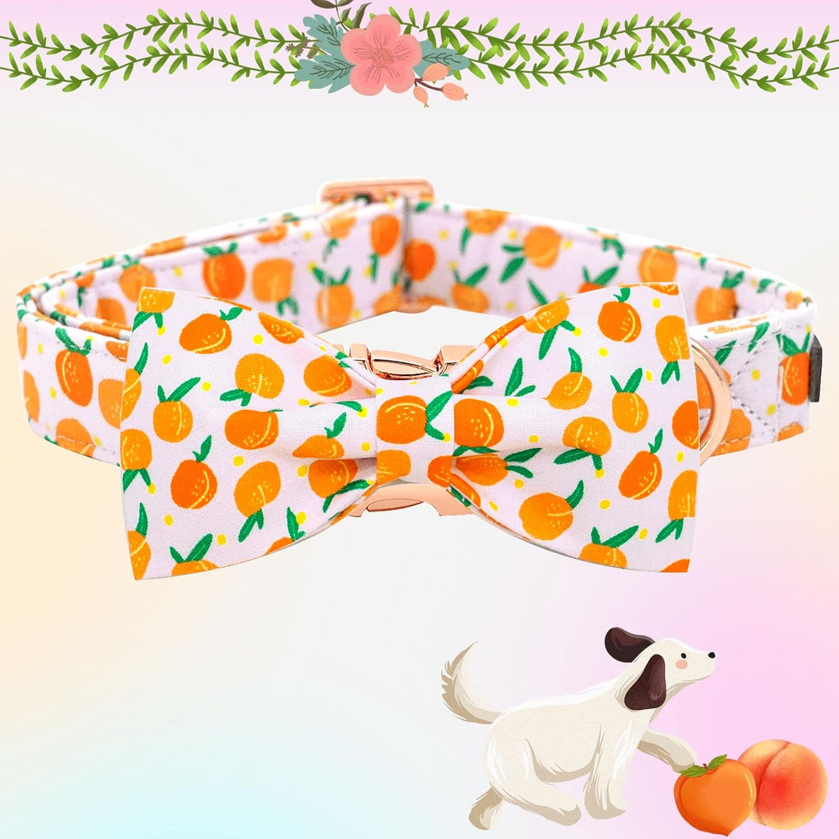 Dog Collar with Bow, Elegant Little Tail Blue Plaid Boy Dog Collar Cute Bow – Essentials for Dogs - Peach / Small (Pack of 1) - image 3