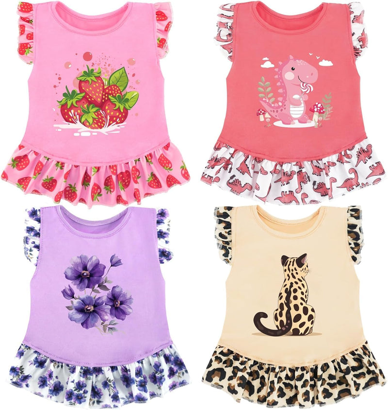 4 Pack Pet Dog Dress Dog Clothes Girl Puppy Shirt Yorkie Clothes Cute - Floral / XX-Small (Chest-10.9"|Weight 1-2.5lb)
