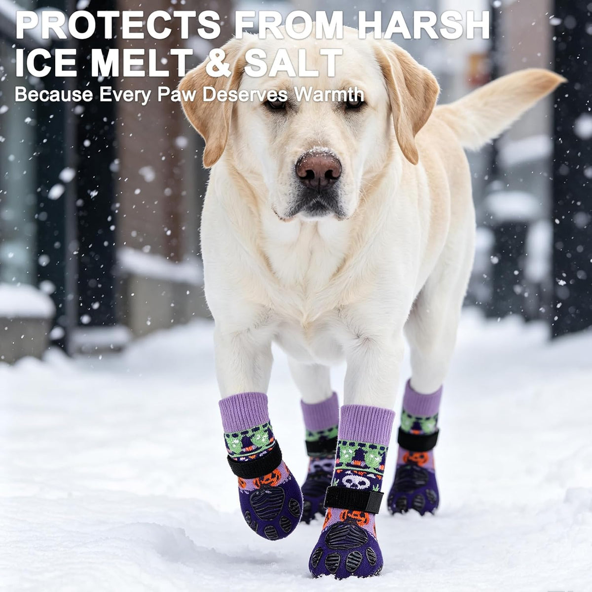 Anti Slip Dog Socks to Prevent Licking Paws with Grippers Black – Essentials for Dogs - Halloween Purple / Medium - image 3