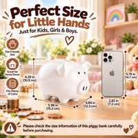 SOBEIT Piggy Bank for Kids Girls Boys, Glazed Ceramic Coin Bank - Style 1 White - image 2