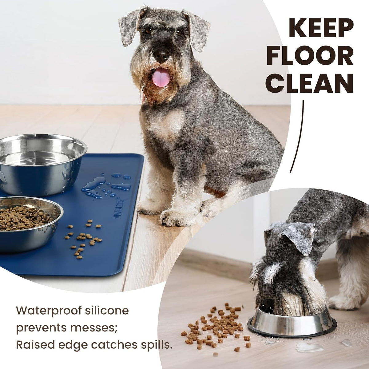 VIVAGLORY Pet Food Mat Flexmat Dog Bowl Mat, S - Navy Blue / L (24.0 x 15.7in) - image 2